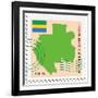 Stamp with Map and Flag of Gabon-Perysty-Framed Art Print