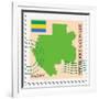 Stamp with Map and Flag of Gabon-Perysty-Framed Art Print