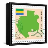 Stamp with Map and Flag of Gabon-Perysty-Framed Stretched Canvas