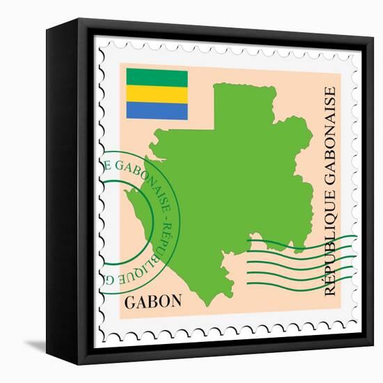 Stamp with Map and Flag of Gabon-Perysty-Framed Stretched Canvas