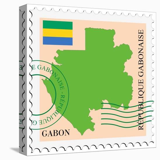 Stamp with Map and Flag of Gabon-Perysty-Stretched Canvas