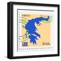 Stamp with Map and Flag of Greece-Perysty-Framed Art Print