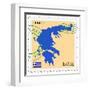 Stamp with Map and Flag of Greece-Perysty-Framed Art Print