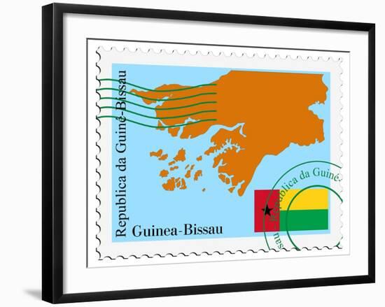 Stamp with Map and Flag of Guinea Bissau-Perysty-Framed Art Print