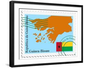 Stamp with Map and Flag of Guinea Bissau-Perysty-Framed Art Print