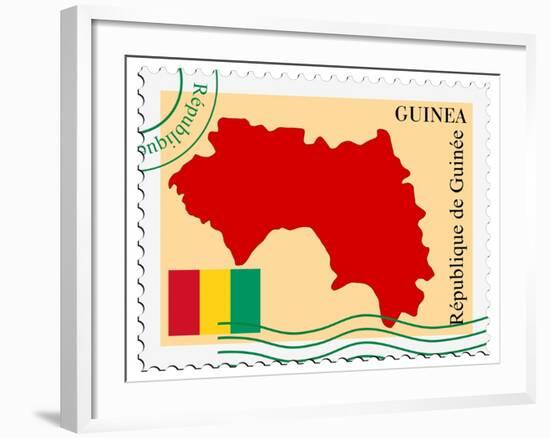 Stamp with Map and Flag of Guinea-Perysty-Framed Art Print