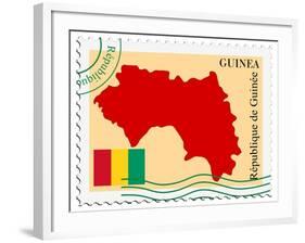 Stamp with Map and Flag of Guinea-Perysty-Framed Art Print