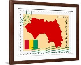 Stamp with Map and Flag of Guinea-Perysty-Framed Art Print