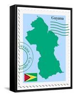 Stamp with Map and Flag of Guyana-Perysty-Framed Stretched Canvas