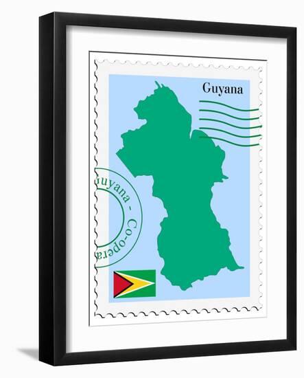 Stamp with Map and Flag of Guyana-Perysty-Framed Art Print