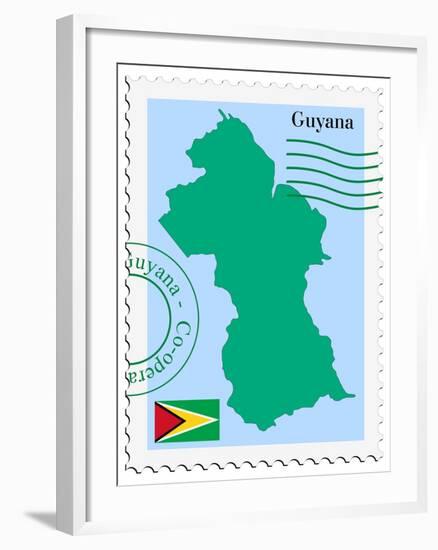 Stamp with Map and Flag of Guyana-Perysty-Framed Art Print