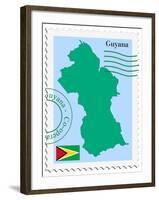 Stamp with Map and Flag of Guyana-Perysty-Framed Art Print