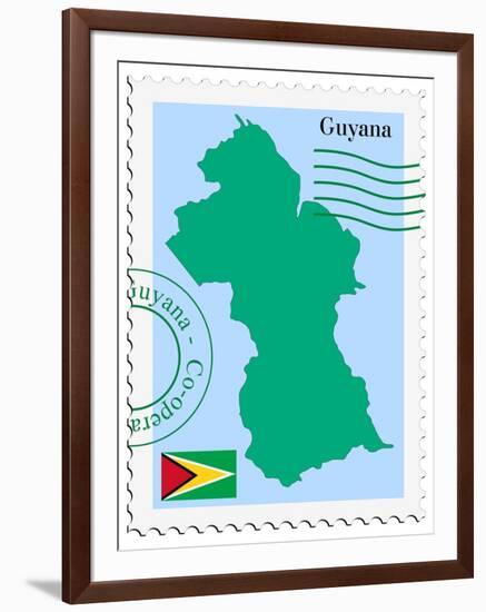 Stamp with Map and Flag of Guyana-Perysty-Framed Art Print