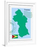 Stamp with Map and Flag of Guyana-Perysty-Framed Art Print