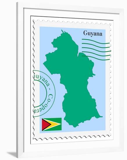 Stamp with Map and Flag of Guyana-Perysty-Framed Art Print