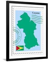 Stamp with Map and Flag of Guyana-Perysty-Framed Art Print