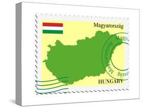 Stamp with Map and Flag of Hungary-Perysty-Stretched Canvas
