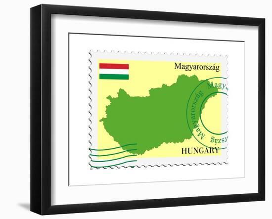 Stamp with Map and Flag of Hungary-Perysty-Framed Art Print