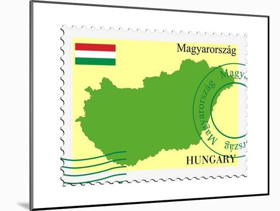 Stamp with Map and Flag of Hungary-Perysty-Mounted Art Print