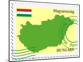 Stamp with Map and Flag of Hungary-Perysty-Mounted Art Print