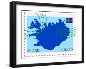 Stamp with Map and Flag of Iceland-Perysty-Framed Art Print