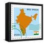 Stamp with Map and Flag of India-Perysty-Framed Stretched Canvas