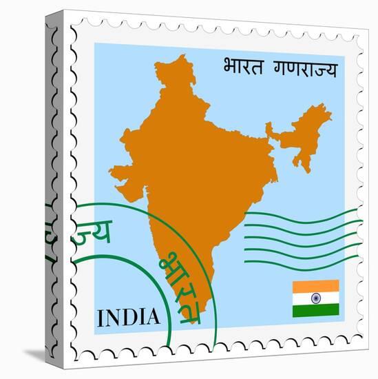 Stamp with Map and Flag of India-Perysty-Stretched Canvas