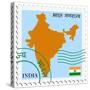 Stamp with Map and Flag of India-Perysty-Stretched Canvas