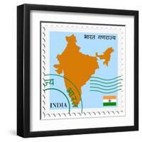 Stamp with Map and Flag of India-Perysty-Framed Art Print