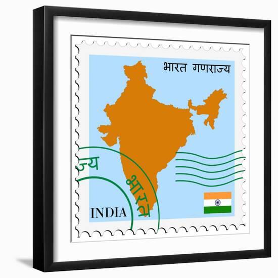 Stamp with Map and Flag of India-Perysty-Framed Art Print