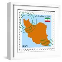 Stamp with Map and Flag of Iran-Perysty-Framed Art Print