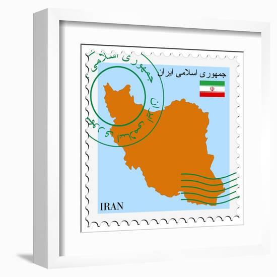 Stamp with Map and Flag of Iran-Perysty-Framed Art Print