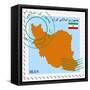 Stamp with Map and Flag of Iran-Perysty-Framed Stretched Canvas