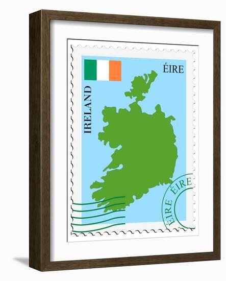 Stamp with Map and Flag of Ireland-Perysty-Framed Art Print
