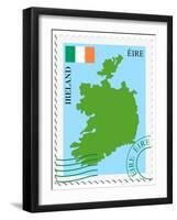 Stamp with Map and Flag of Ireland-Perysty-Framed Art Print