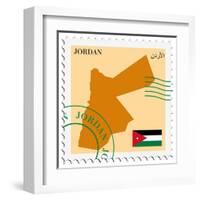 Stamp with Map and Flag of Jordan-Perysty-Framed Art Print