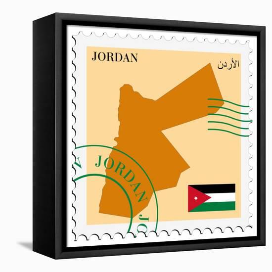 Stamp with Map and Flag of Jordan-Perysty-Framed Stretched Canvas