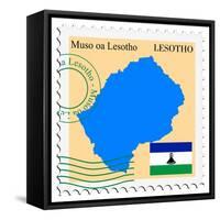 Stamp with Map and Flag of Lesotho-Perysty-Framed Stretched Canvas