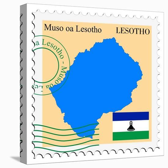 Stamp with Map and Flag of Lesotho-Perysty-Stretched Canvas