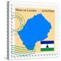 Stamp with Map and Flag of Lesotho-Perysty-Stretched Canvas