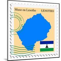 Stamp with Map and Flag of Lesotho-Perysty-Mounted Art Print