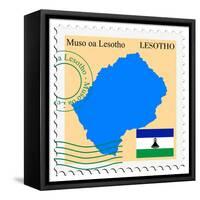 Stamp with Map and Flag of Lesotho-Perysty-Framed Stretched Canvas