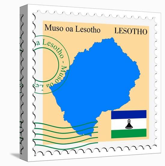 Stamp with Map and Flag of Lesotho-Perysty-Stretched Canvas