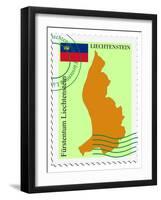 Stamp with Map and Flag of Liechtenstein-Perysty-Framed Art Print