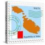 Stamp with Map and Flag of Malta-Perysty-Stretched Canvas