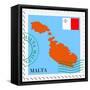 Stamp with Map and Flag of Malta-Perysty-Framed Stretched Canvas