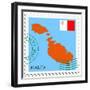 Stamp with Map and Flag of Malta-Perysty-Framed Art Print