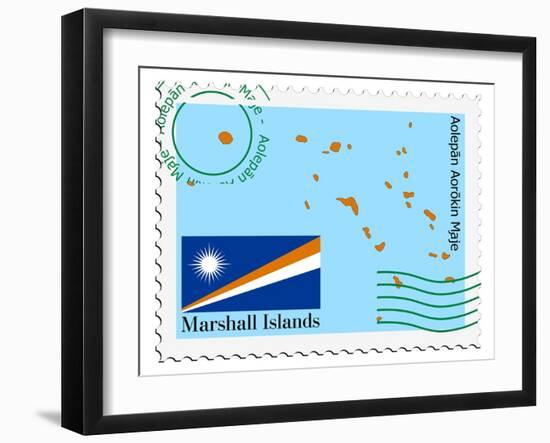 Stamp with Map and Flag of Marshal Islands-Perysty-Framed Art Print