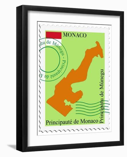 Stamp with Map and Flag of Monaco-Perysty-Framed Art Print