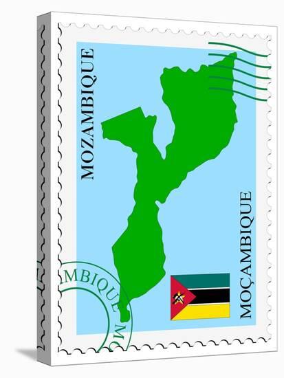 Stamp with Map and Flag of Mozambique-Perysty-Stretched Canvas